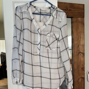Merona White and Black Plaid Blouse